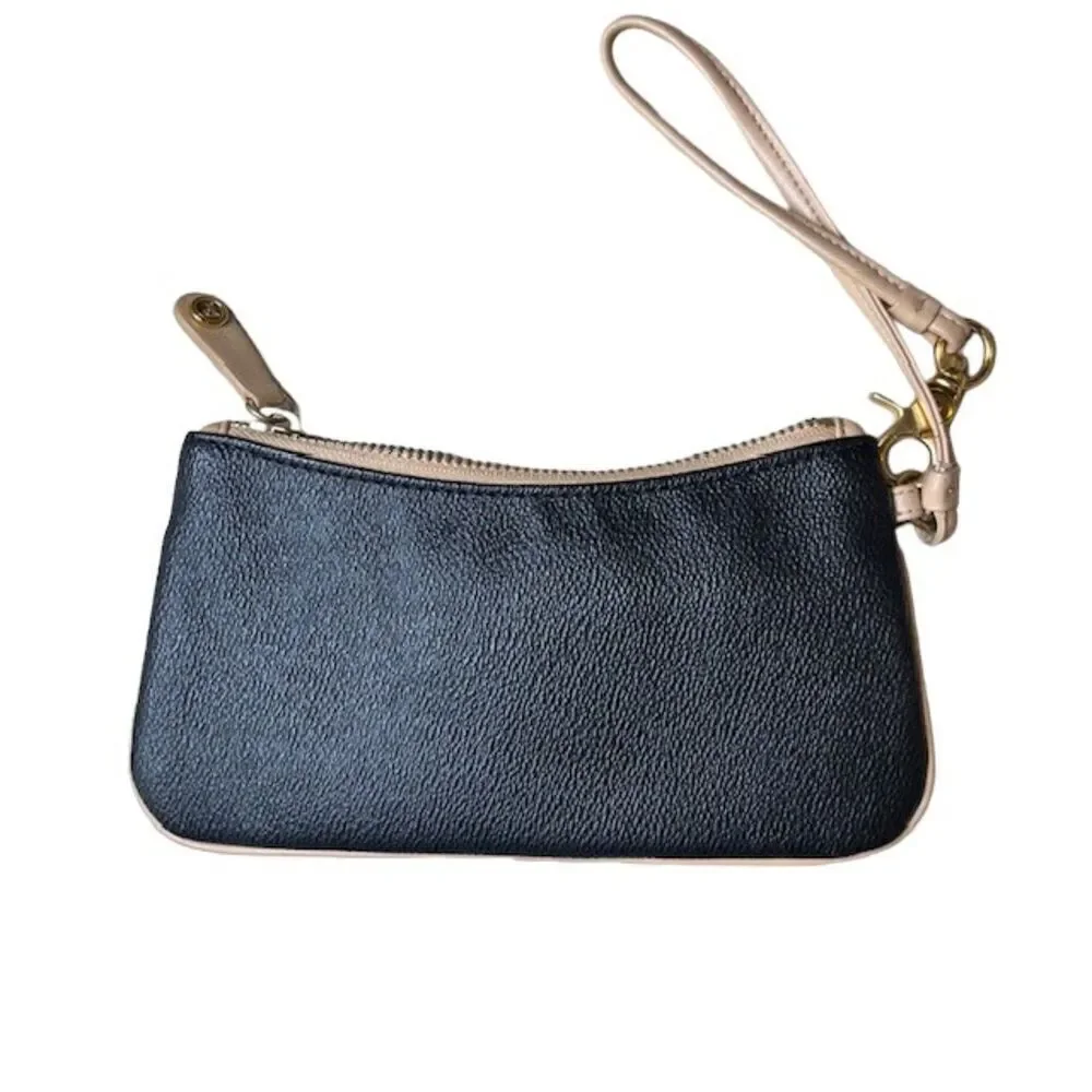 Parazul Wristlet Black with Tan. Gold Hardware Blue interior‎